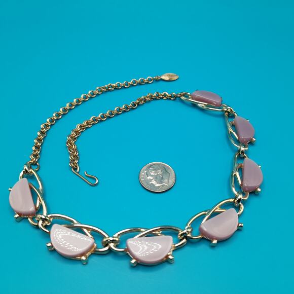 Vintage Lavender Moonglow Choker Necklace, Gold Tone, 1950s Vintage Jewelry - Picture 9 of 11